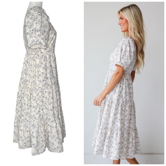 Rag &‎ Bone Calista Dress S Babydoll Midi Tiered Henley Lined Cottage Prairie - Picture 2 of 8